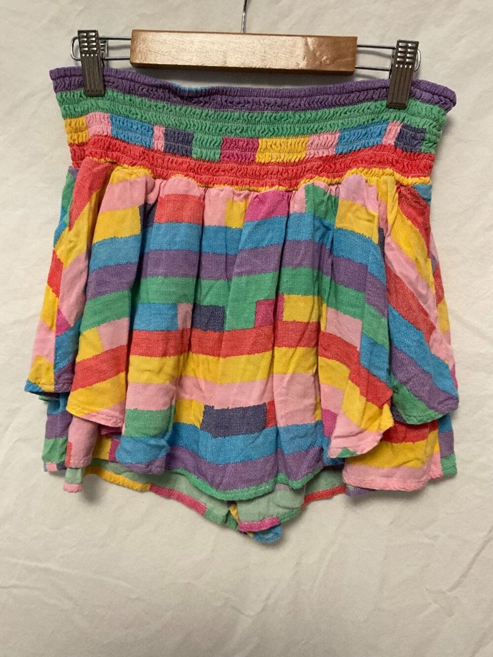 BCBGeneration Rainbow Stripe Smocked Tiered Skirt Size L